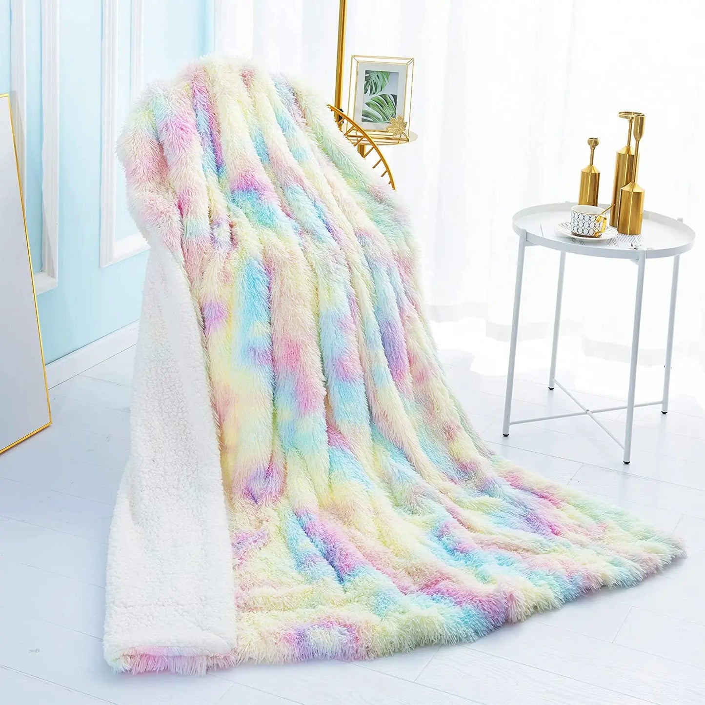Rainbow Dreams: Soft & Fuzzy Throw Blanket for Girls – Perfect for Couch, Sofa, or Bed! Colourful, Lightweight, & Stylish Room Decor! - Blankets - Zanlana Design and Home Decor