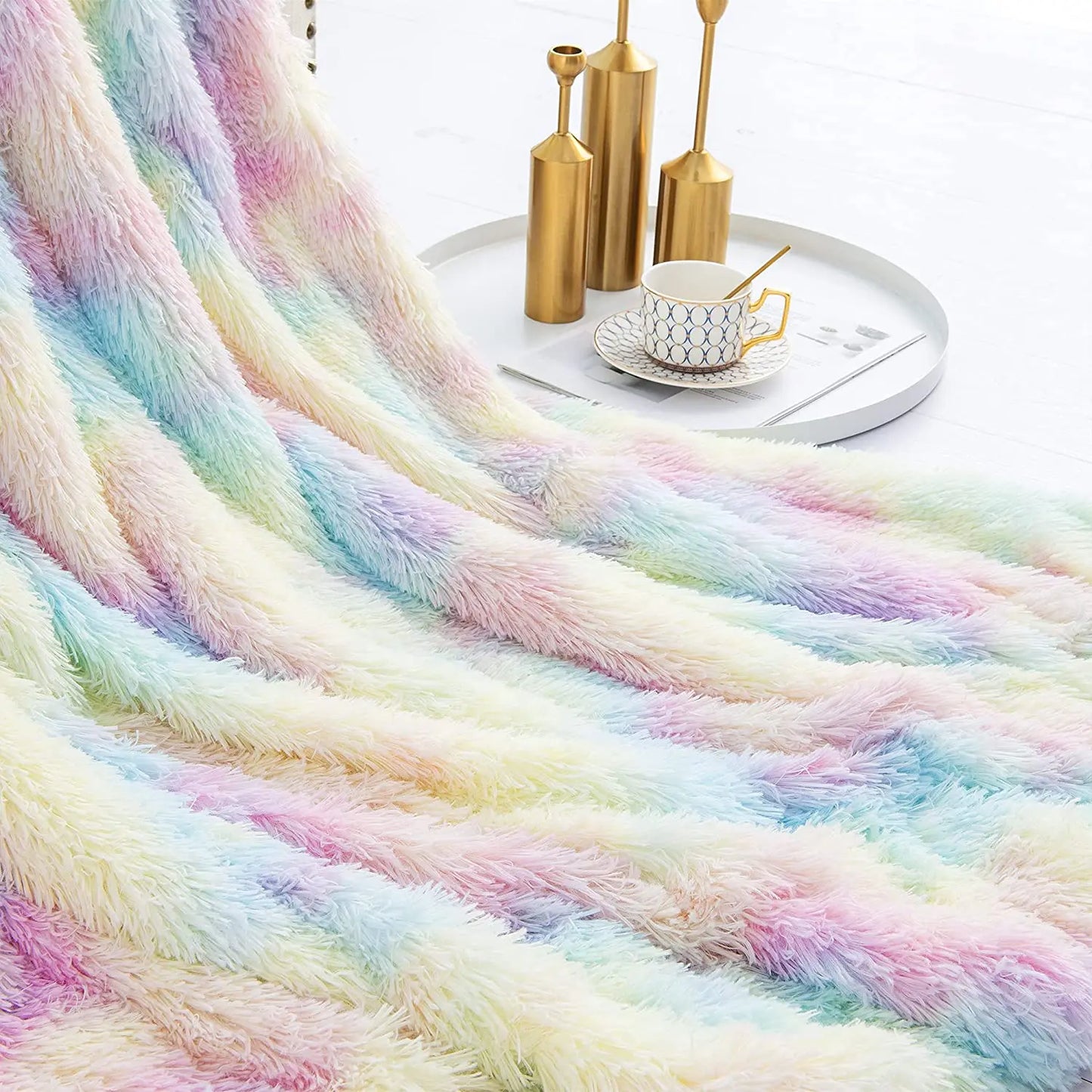Rainbow Dreams: Soft & Fuzzy Throw Blanket for Girls – Perfect for Couch, Sofa, or Bed! Colourful, Lightweight, & Stylish Room Decor! - Blankets - Zanlana Design and Home Decor