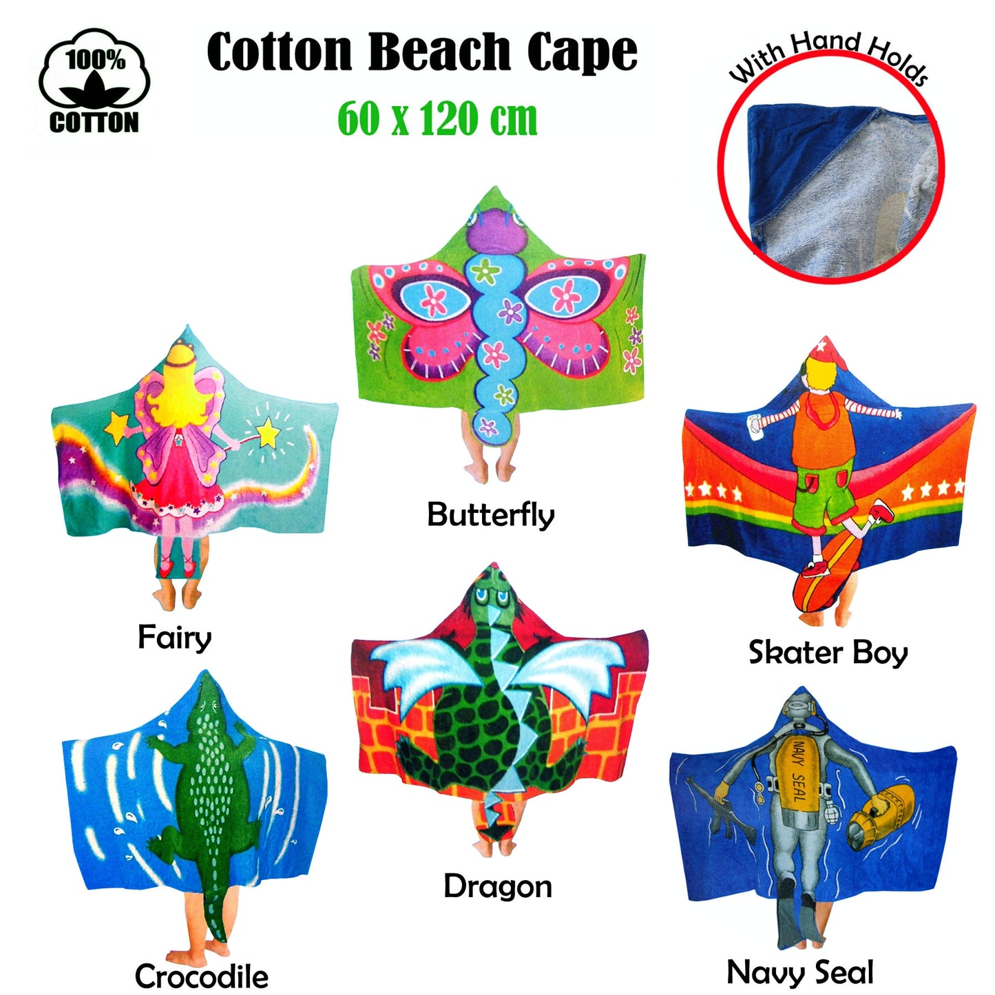 Kids Cotton Velour Beach Cape Crocodile - Home & Garden > Bathroom Accessories - Zanlana Design and Home Decor