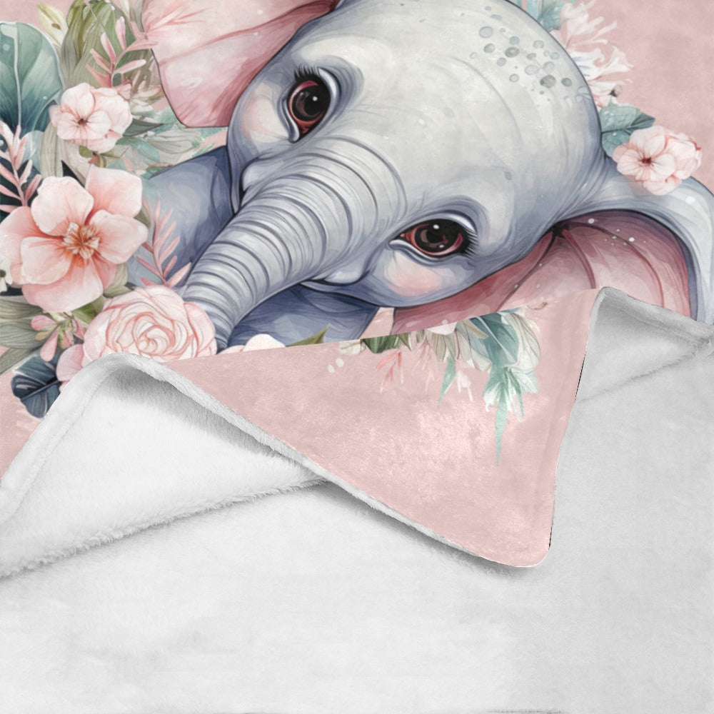 Elephant Elegance: Enchanting Floral Haven with Adorable Elephant Illustration - Ultra-Soft Micro Fleece Blanket 50"x60" - Blanket - Zanlana Design and Home Decor