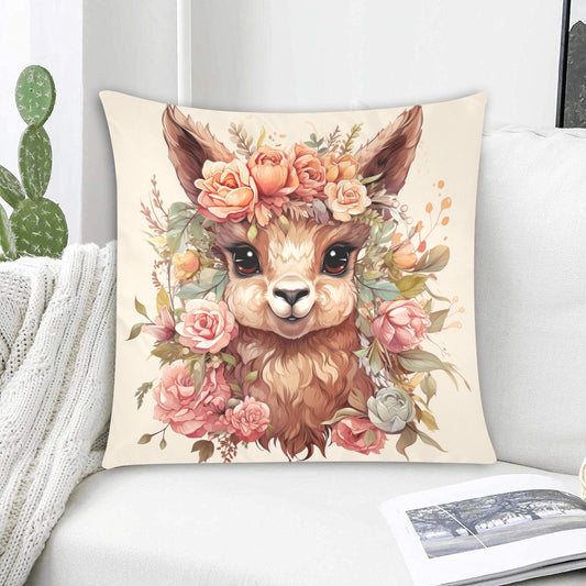 Llama Dreams Botanical Bliss: Artfully Illustrated with Enchanting Floral Halo - Zippered Pillow Case 20"x20" - Pillow Case - Zanlana Design and Home Decor