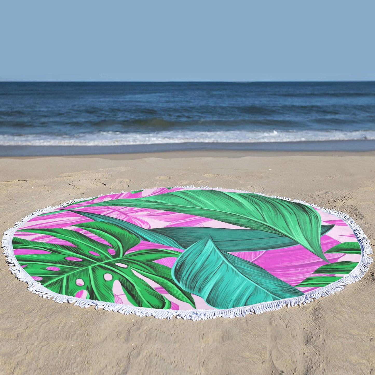 Tropical Leaves Circular Beach Shawl Towel 59"x 59" - Circular Beach Shawl Towel 59"x 59" - Zanlana Design and Home Decor