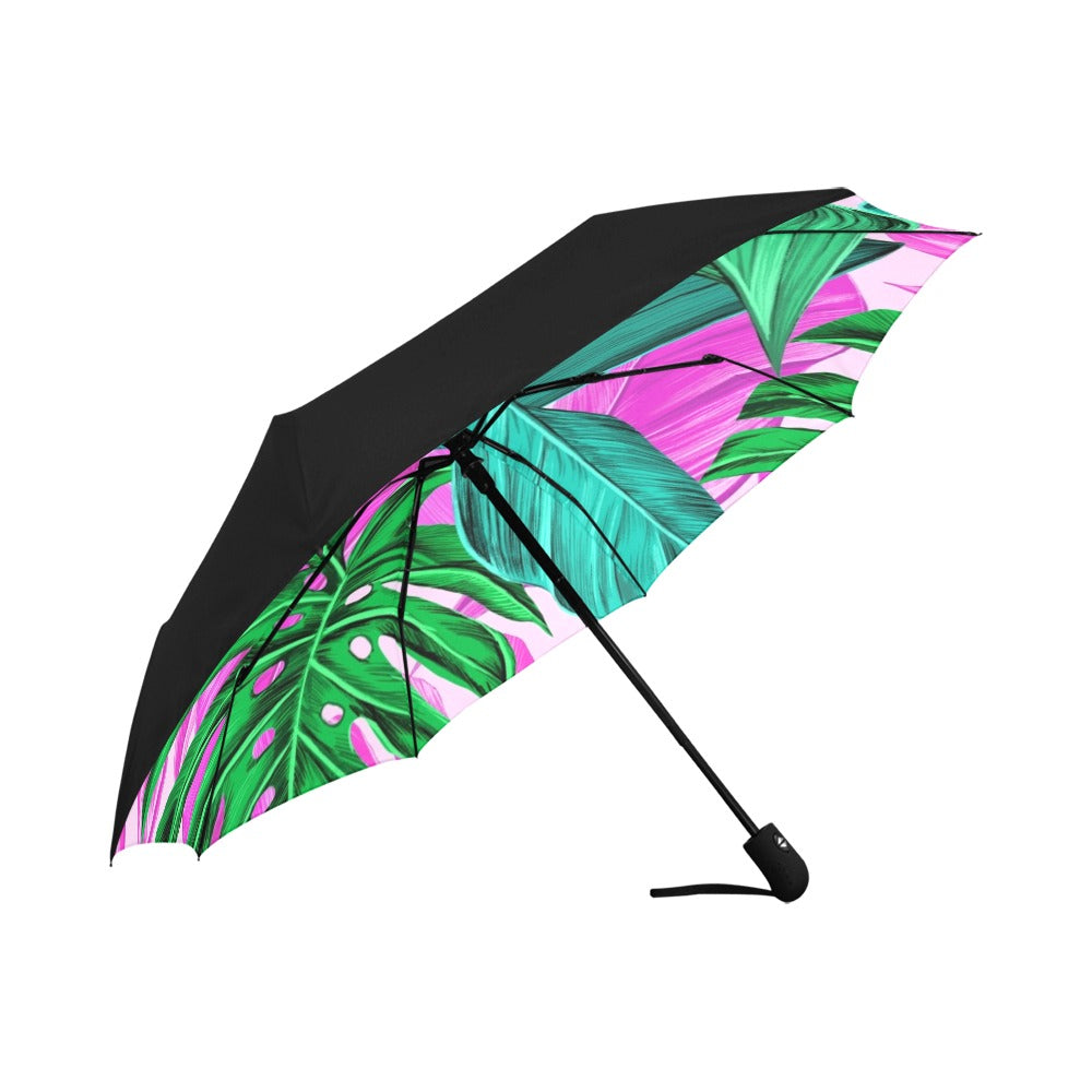 Tropical Leaves Anti-UV Auto-Foldable Umbrella - Auto-Foldable Umbrella (Underside Printing) - Zanlana Design and Home Decor