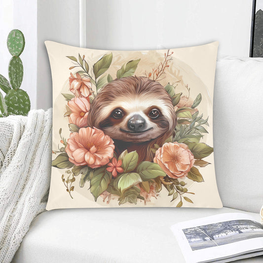 Floral Fantasy: Captivating Sloth Illustration in an Enchanted Garden - Zippered Pillow Cases 20"x20" - Pillow Case - Zanlana Design and Home Decor