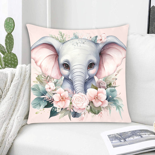 Elephant Elegance: Enchanting Floral Haven with Adorable Elephant Illustration -  Zippered Pillow Case 20"x20" - Pillow Case - Zanlana Design and Home Decor
