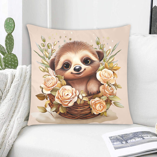 Tranquil Flora Haven: Enchanting Sloth Illustration Amidst Lush Botanical Bloom - Zippered Pillow Case 20"x20" - Pillow Case - Zanlana Design and Home Decor