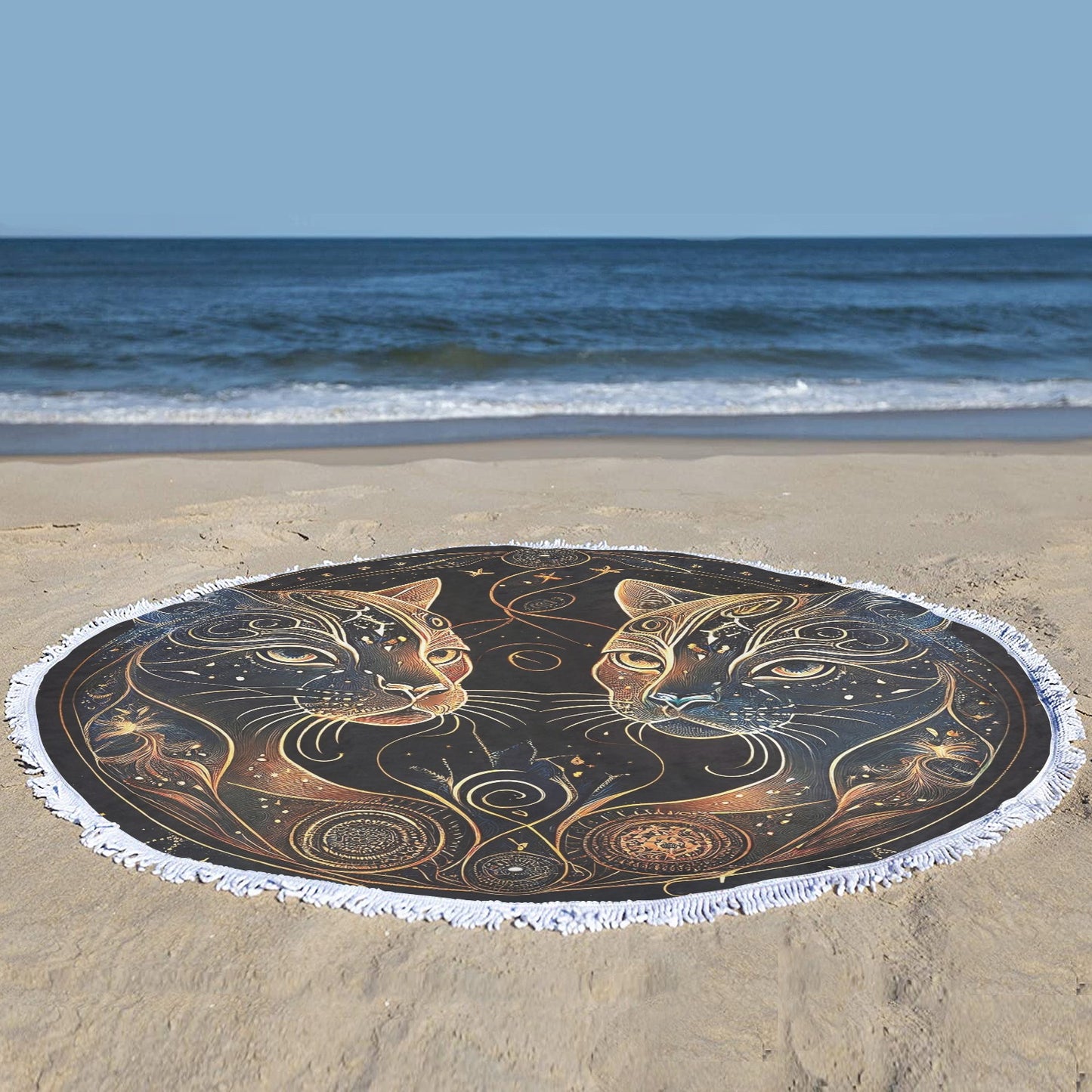 Gemini Cats Circular Beach Shawl Towel 59"x 59" - Circular Beach Shawl Towel 59"x 59" - Zanlana Design and Home Decor