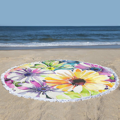 Blooms & Breezes: Floral Garden Circular Beach Shawl Towel 59"x 59" - Circular Beach Shawl Towel 59"x 59" - Zanlana Design and Home Decor