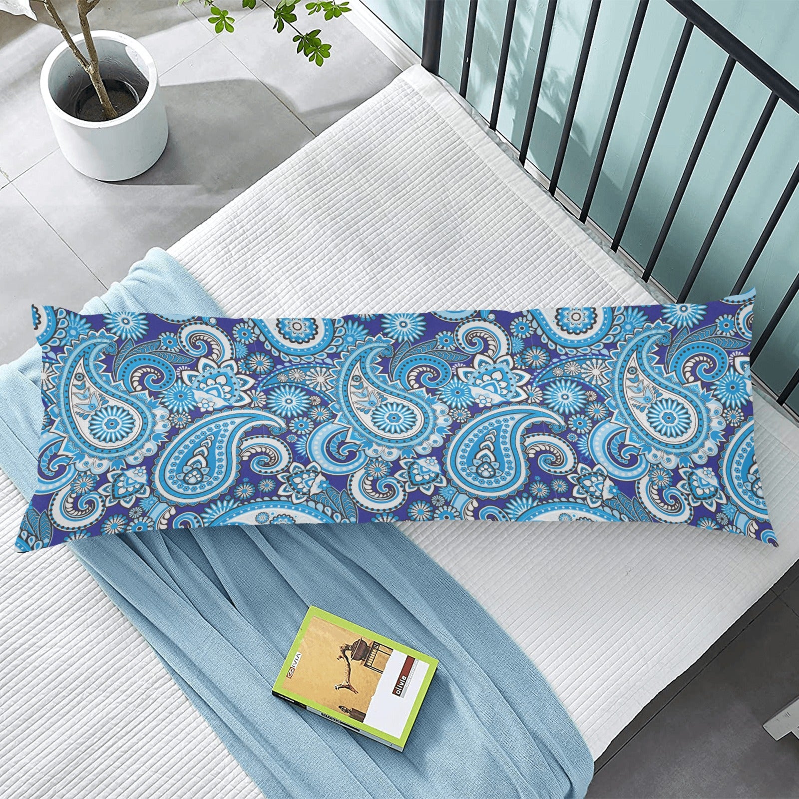 Blue Paisley Printed Body Pillow Case 20" x 54" - Body Pillow Case - Zanlana Design and Home Decor