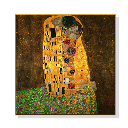 70cmx70cm Kissing by Gustav Klimt Gold Frame Canvas Wall Art - Home & Garden > Wall Art - Zanlana Design and Home Decor