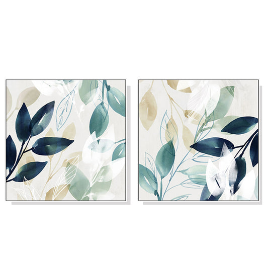 50cmx50cm Watercolour style leaves 2 Sets White Frame Canvas Wall Art - Home & Garden > Wall Art - Zanlana Design and Home Decor