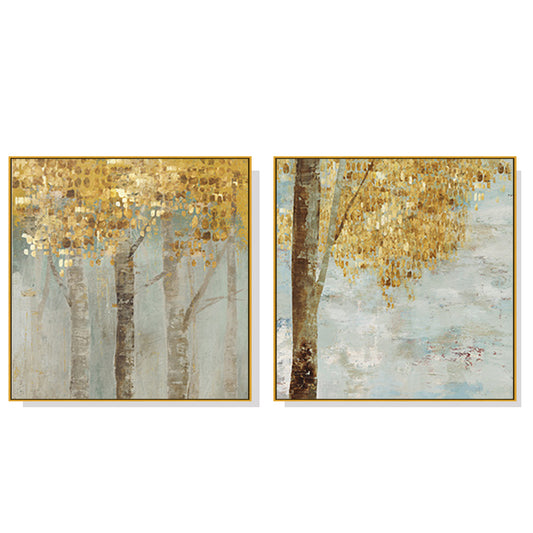 50cmx50cm Golden Leaves 2 Sets Gold Frame Canvas Wall Art - Home & Garden > Wall Art - Zanlana Design and Home Decor