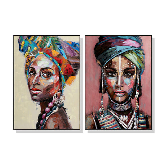 Wall Art 60cmx90cm African women 2 Sets Black Frame Canvas - Home & Garden > Wall Art - Zanlana Design and Home Decor
