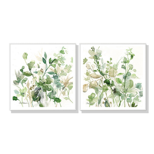 Wall Art 60cmx60cm Sage Garden By Carol Robinson 2 Sets White Frame Canvas - Home & Garden > Wall Art - Zanlana Design and Home Decor