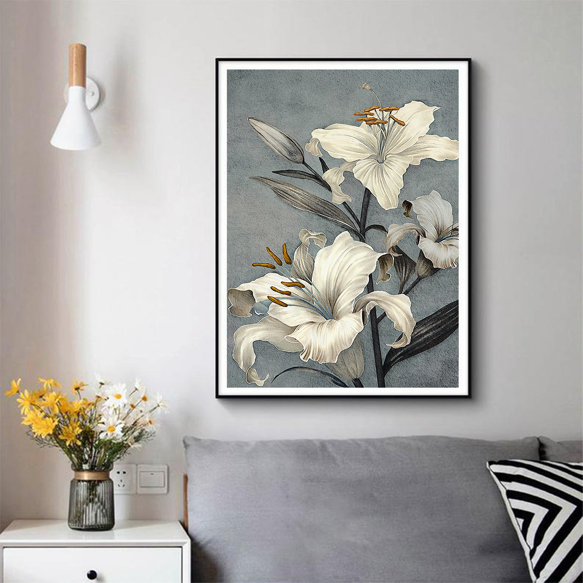 Wall Art 50cmx70cm Floral Lily II Black Frame Canvas - Home & Garden > Wall Art - Zanlana Design and Home Decor