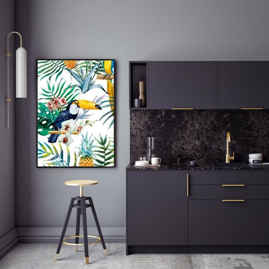 Wall Art 60cmx90cm Toucan plants Black Frame Canvas - Home & Garden > Wall Art - Zanlana Design and Home Decor
