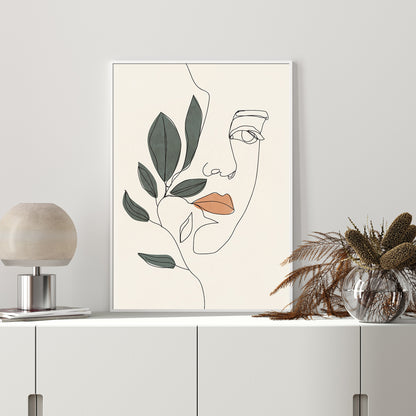 Wall Art 50cmx70cm Line Art Girl Face White Frame Canvas - Home & Garden > Wall Art - Zanlana Design and Home Decor