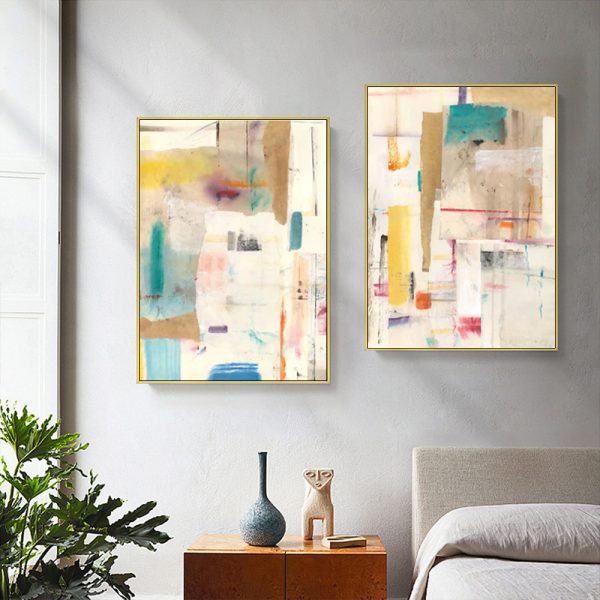 Wall Art 60cmx90cm Sonder By Jean Kenna 2 Sets Gold Frame Canvas - Home & Garden > Wall Art - Zanlana Design and Home Decor