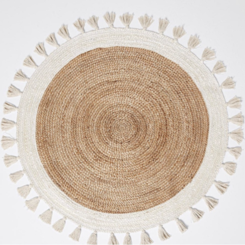 Bohemian Cream & Natural Braided Jute Cotton Round Rug with Tassel 120 x 120 cm - Home & Garden > Rugs - Zanlana Design and Home Decor