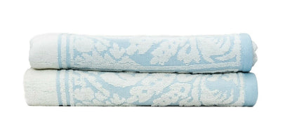 Premium Cotton Towel Jacquard White Blue Design - Bath Towel - Zanlana Design and Home Decor