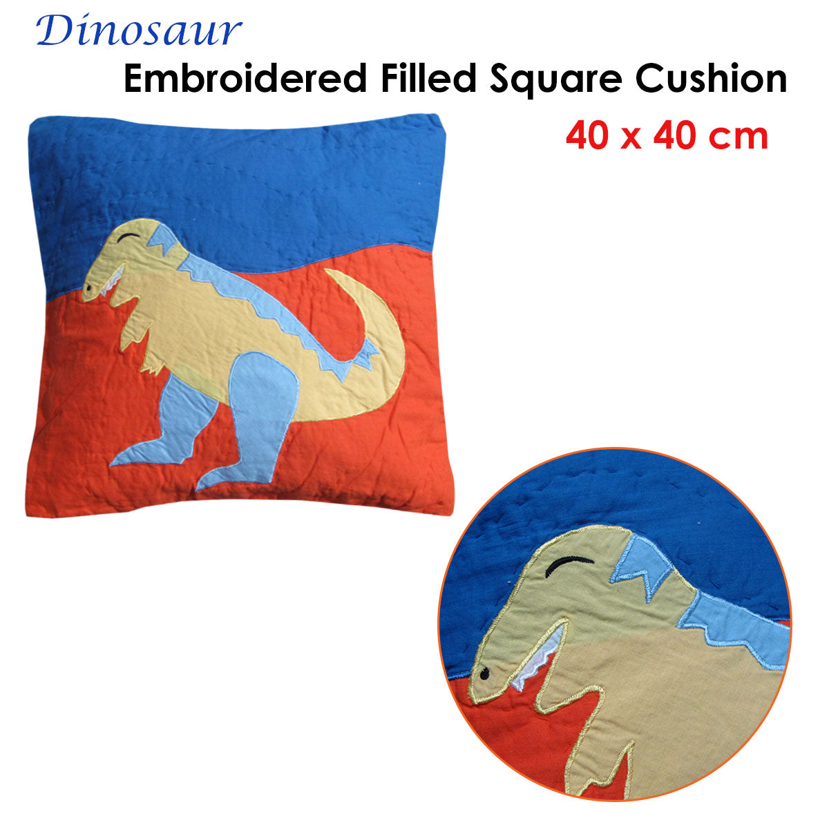 Dinosaur Embroidered Filled Cushion - Home & Garden > Bedding - Zanlana Design and Home Decor