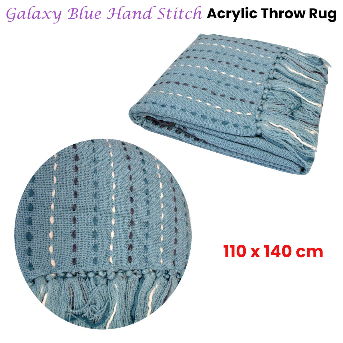 Galaxy Blue Hand Stitch Acrylic Throw Rug 110 x 140 cm - Home & Garden > Bedding - Zanlana Design and Home Decor