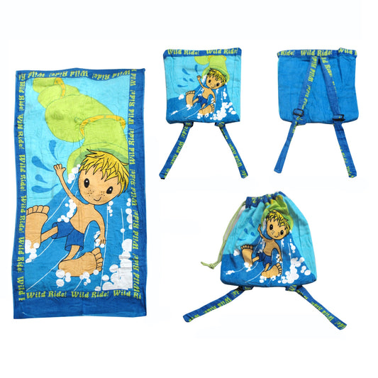 Kids Beach Towel N Bag Wild Ride - Beach Towels - Zanlana Design and Home Decor