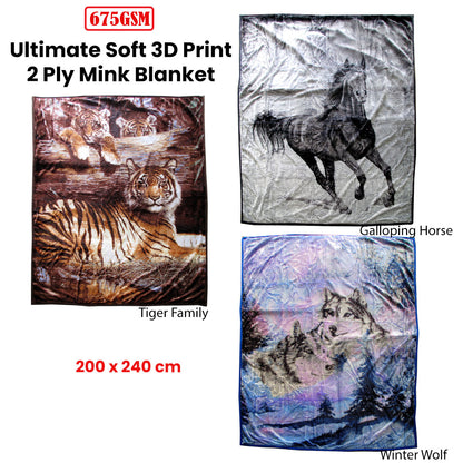 675gsm 2 Ply 3D Print Faux Mink Blanket Queen 200x240 cm Galloping Horse - Home & Garden > Bedding - Zanlana Design and Home Decor