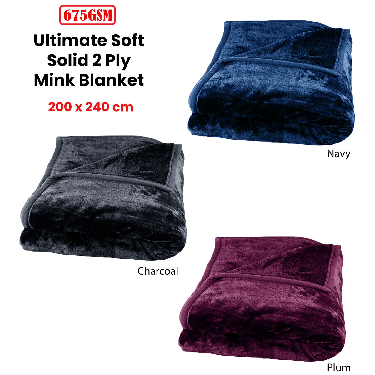 675gsm 2 Ply Solid Faux Mink Blanket Queen 200x240 cm Navy - Home & Garden > Bedding - Zanlana Design and Home Decor