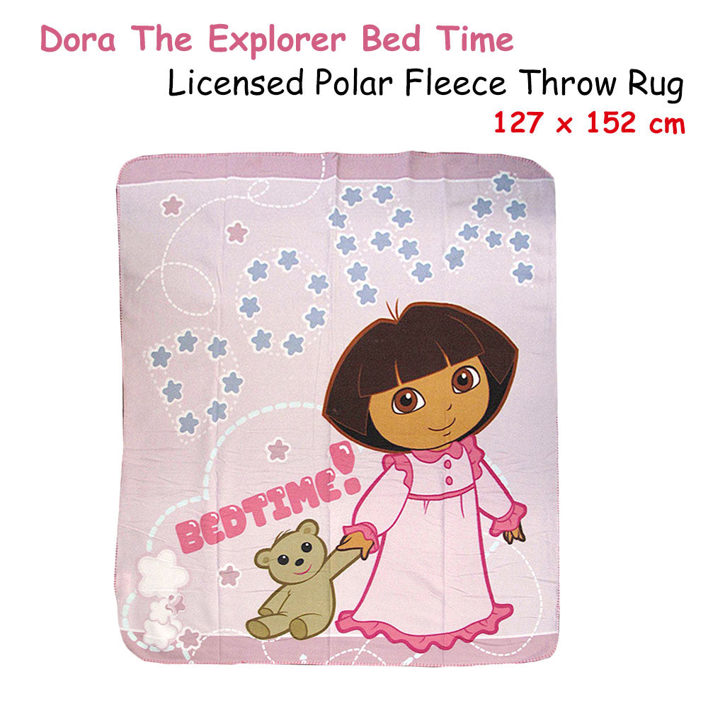 Caprice Polar Fleece Throw Rug Dora Explorer Bed Time 127 x 152 cm - Home & Garden > Bedding - Zanlana Design and Home Decor