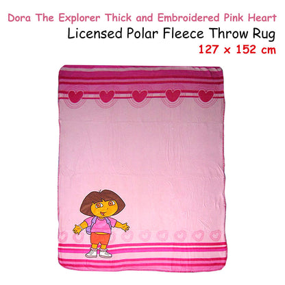 Caprice Polar Fleece Throw Rug Dora Explorer Thick and Embroidered Pink Heart 127 x 152 cm - Home & Garden > Bedding - Zanlana Design and Home Decor
