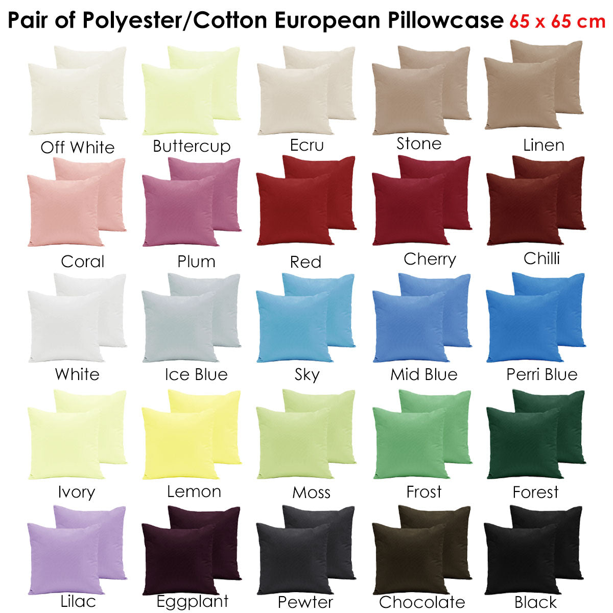 Pair of Polyester Cotton European Pillowcases Mid Blue - Home & Garden > Bedding - Zanlana Design and Home Decor