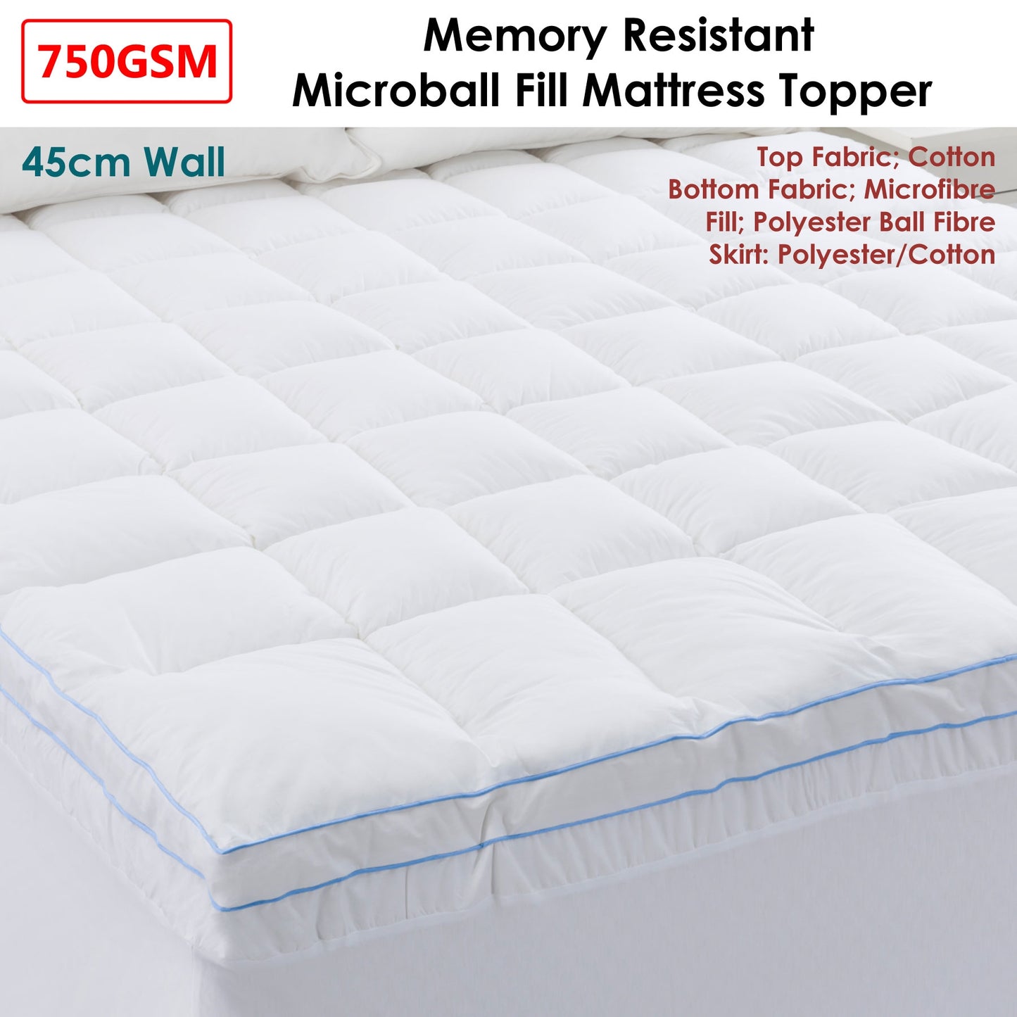 Cloudland 750GSM Memory Resistant Microball Fill Mattress Topper King - Home & Garden > Bedding - Zanlana Design and Home Decor