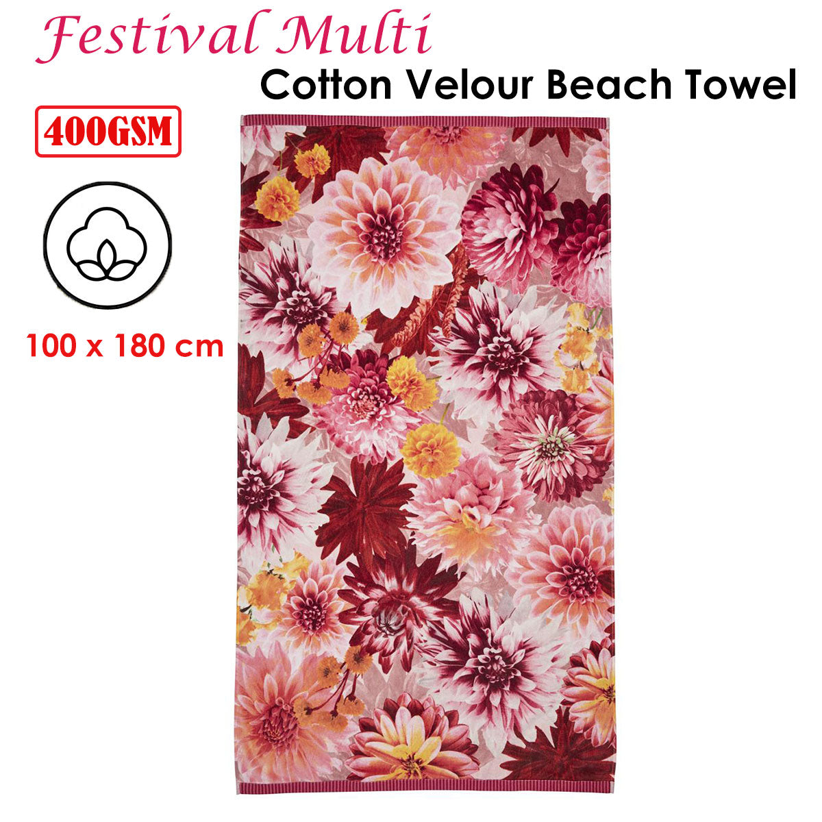 Bedding House Festival Multi Cotton Velour Beach Towel - Beach Towels - Zanlana Design and Home Decor