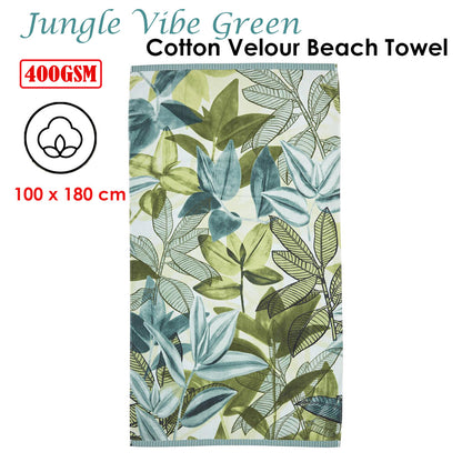 Bedding House Jungle Vibe Green Cotton Velour Beach Towel - Beach Towels - Zanlana Design and Home Decor