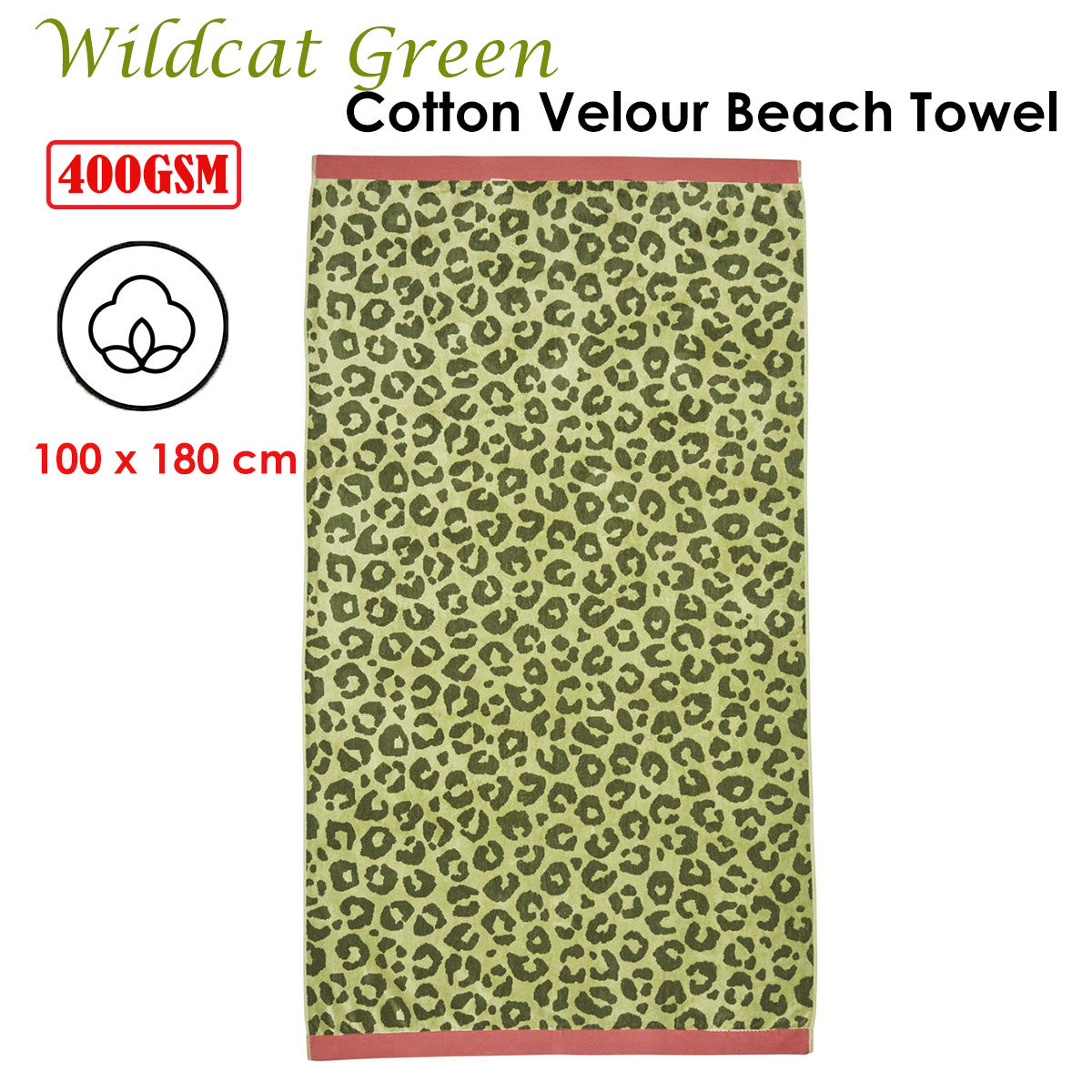 Bedding House Wildcat Green Cotton Velour Beach Towel - Beach Towels - Zanlana Design and Home Decor
