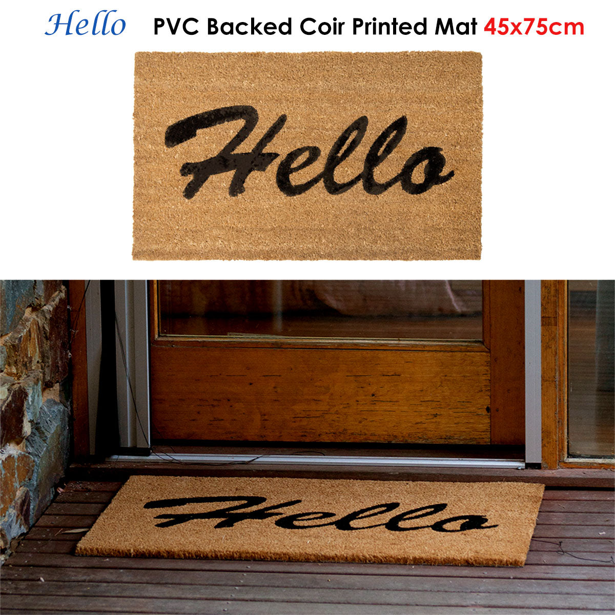 J.Elliot Home Hello PVC Backed Coir Printed Door Mat - Home & Garden > Rugs - Zanlana Design and Home Decor