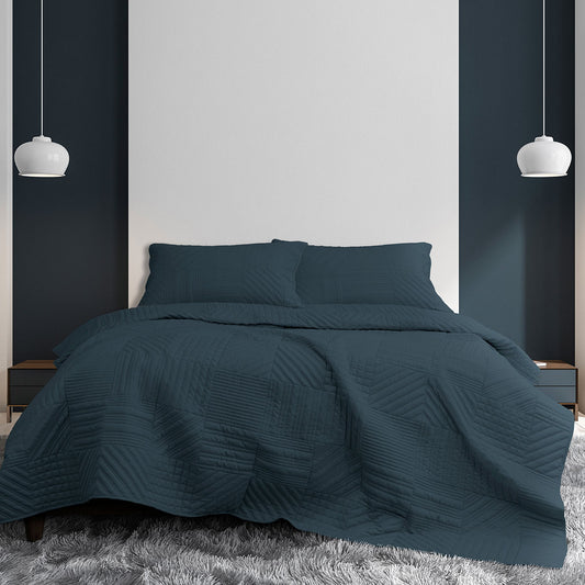 Ardor Finley Navy 3 Pcs Quilted Coverlet Set Queen/King - Home & Garden > Bedding - Zanlana Design and Home Decor