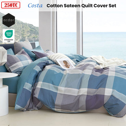 Ardor 250TC Costa Check Cotton Sateen Quilt Cover Set King - Home & Garden > Bedding - Zanlana Design and Home Decor