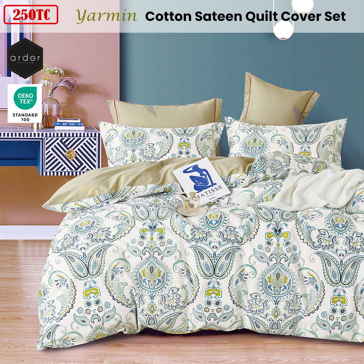 Ardor 250TC Yarmin Moroccan Cotton Sateen Quilt Cover Set King - Home & Garden > Bedding - Zanlana Design and Home Decor