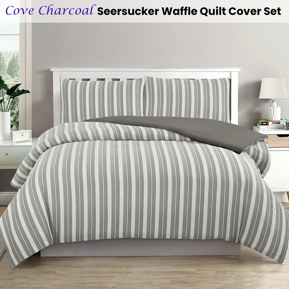 Ardor Cove Charcoal Seersucker Waffle Quilt Cover Set Single - Home & Garden > Bedding - Zanlana Design and Home Decor