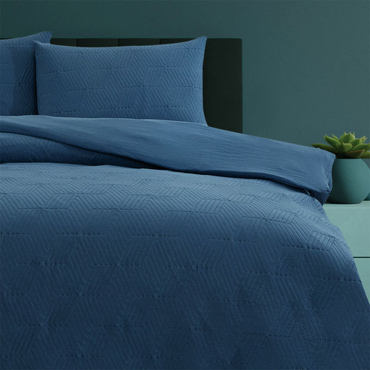 Ardor Maxwell Navy Embossed Vintage Washed Quilt Cover Set Queen - Home & Garden > Bedding - Zanlana Design and Home Decor