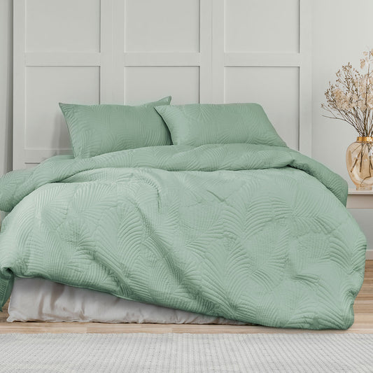 Ardor Molly Palm Green Quilted Quilt Cover Set Queen - Home & Garden > Bedding - Zanlana Design and Home Decor