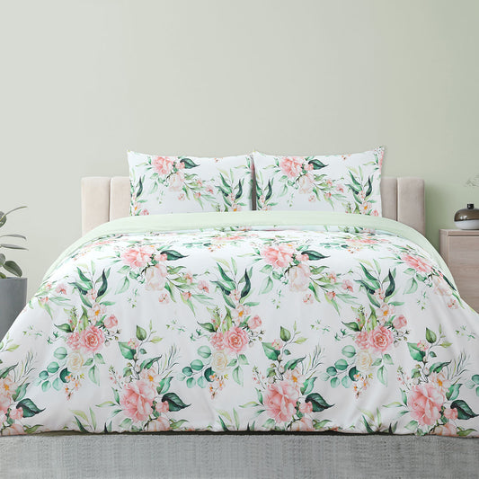 Ardor Rose Whisper Soft Sage Printed Floral Quilt Cover Set Double - Home & Garden > Bedding - Zanlana Design and Home Decor