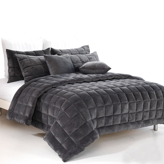 Alastairs Augusta Faux Mink Quilt / Comforter Set Charcoal King - Home & Garden > Bedding - Zanlana Design and Home Decor