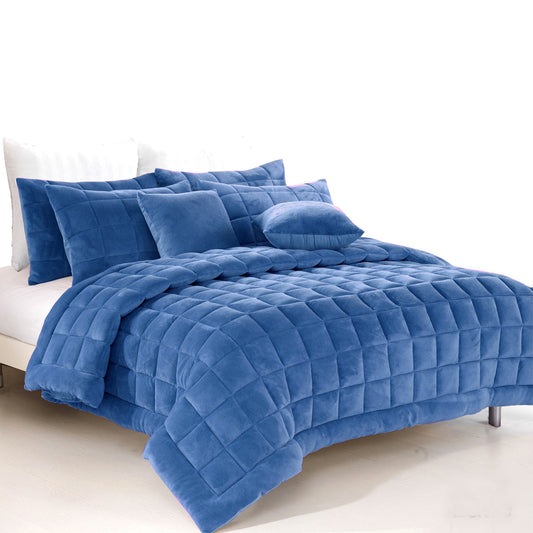 Alastairs Augusta Faux Mink Quilt / Comforter Set Denim Single - Home & Garden > Bedding - Zanlana Design and Home Decor