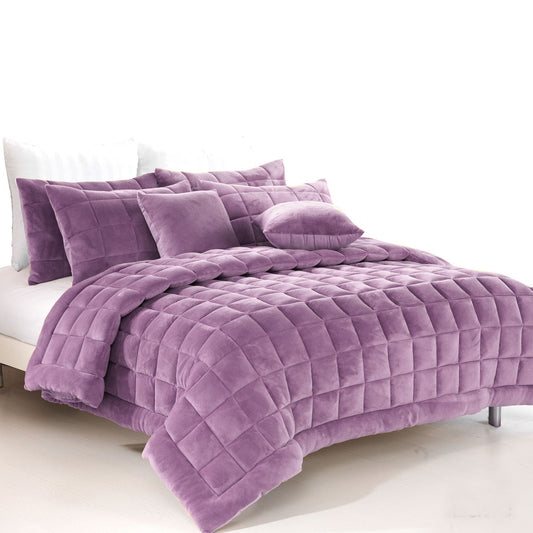 Alastairs Augusta Faux Mink Quilt / Comforter Set Lilac King - Home & Garden > Bedding - Zanlana Design and Home Decor