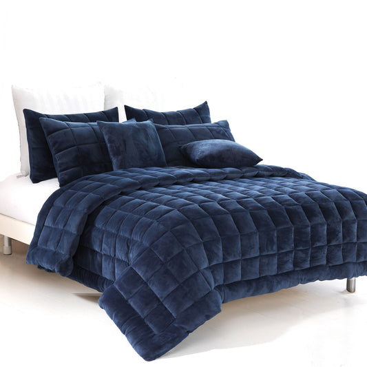 Alastairs Augusta Faux Mink Quilt / Comforter Set Navy Double - Home & Garden > Bedding - Zanlana Design and Home Decor
