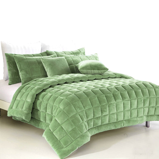 Alastairs Augusta Faux Mink Quilt / Comforter Set Sage King - Home & Garden > Bedding - Zanlana Design and Home Decor