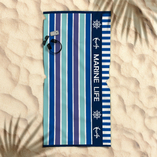 Rans Premium Cotton Jacquard Beach Towel Marine Life Blue - Beach Towels - Zanlana Design and Home Decor